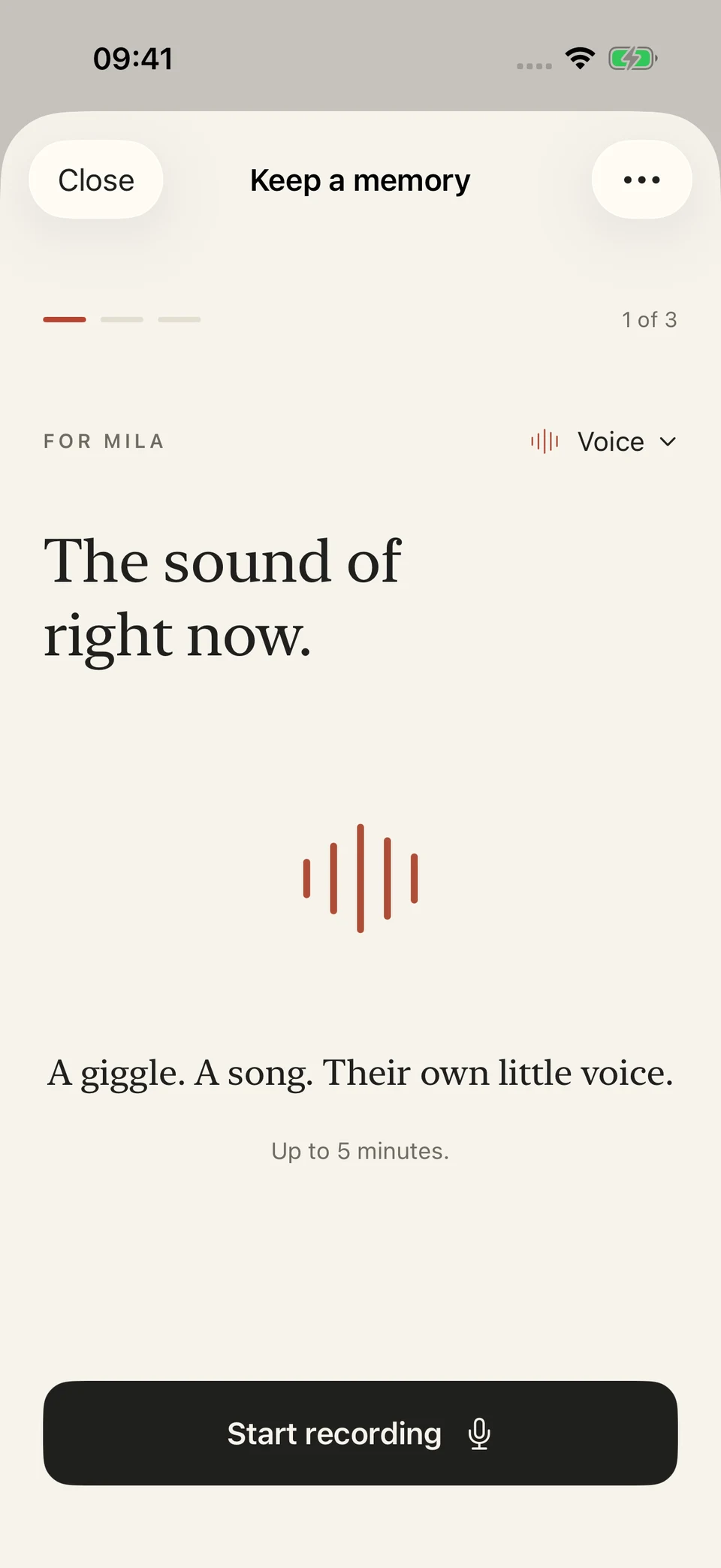 Later’s voice recorder: The sound of right now. A giggle. A song. Their own little voice.